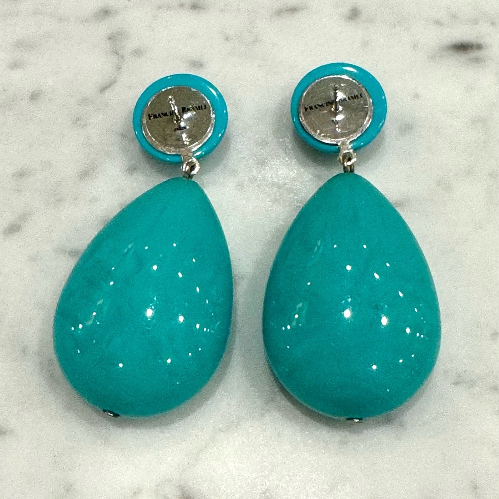 Francine Bramli Paris Turquoise Resin Teardrop Statement Earrings - Picture 3 of 7